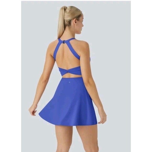 Halara Softly Zero Backless Twisted Active Dress Built In Shorts Aster Blue Sz S - Picture 5 of 9